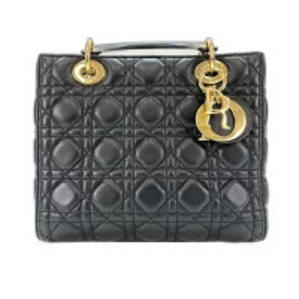 Christian Dior Lady Handbag Leather Black